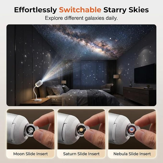 2-in-1 Mini Galaxy Star Projector, USB Portable Starry Sky Projector Night Light with Flexible Gooseneck, 360° Rotating LED Star Projector Lamp for Bedroom, Car Interior (1 slide)
