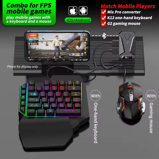 X2 Mobile Phone One Hand Video Game Keyboard Keypad Gaming LED + Color DPI Mouse