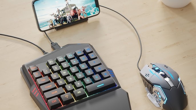 X2 Mobile Phone One Hand Video Game Keyboard Keypad Gaming LED + Color DPI Mouse