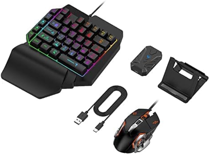 X2 Mobile Phone One Hand Video Game Keyboard Keypad Gaming LED + Color DPI Mouse