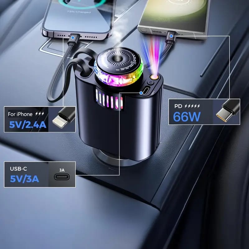 5-in-1 Car Charger with Ambient LED Lighting