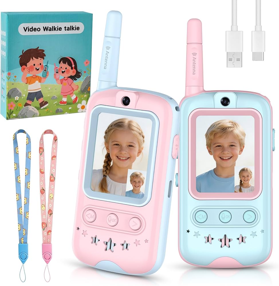 Video Walkie Talkies Toys for Kids 2 Pack Rechargeable with Camera, Voice Changer, Video Chat