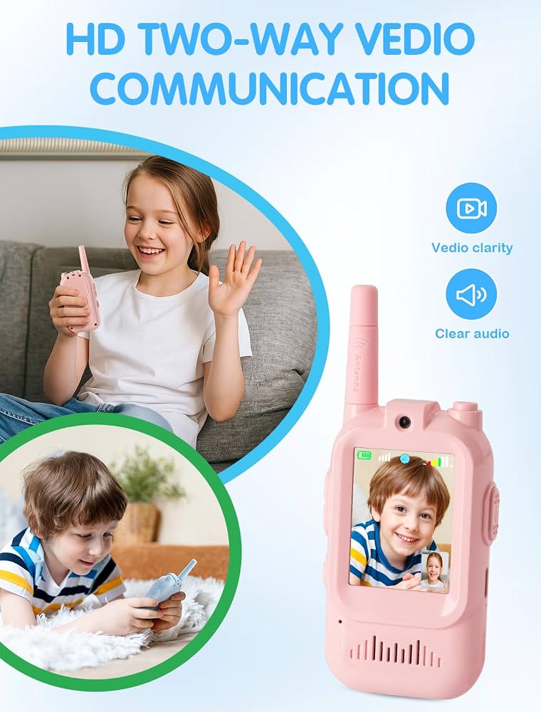 Video Walkie Talkies Toys for Kids 2 Pack Rechargeable with Camera, Voice Changer, Video Chat