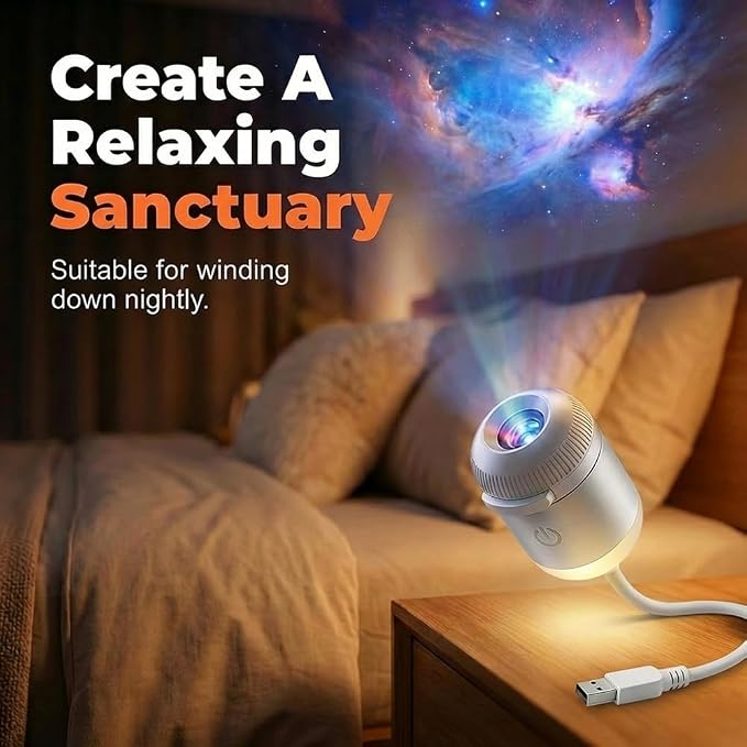 2-in-1 Mini Galaxy Star Projector, USB Portable Starry Sky Projector Night Light with Flexible Gooseneck, 360° Rotating LED Star Projector Lamp for Bedroom, Car Interior (1 slide)