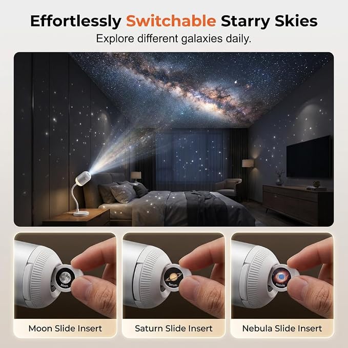 2-in-1 Mini Galaxy Star Projector, USB Portable Starry Sky Projector Night Light with Flexible Gooseneck, 360° Rotating LED Star Projector Lamp for Bedroom, Car Interior (1 slide)